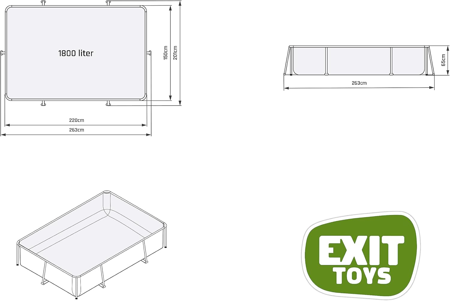 EXIT Toys Piscine en Bois - 220 x 150 x 65 cm - Rectangulaire et compacte - avec Pompe à Filtre à Cartouche - Facile d'accès - Convient pour Les Tout-Petits - Cadre Solide - Design Unique - Marron