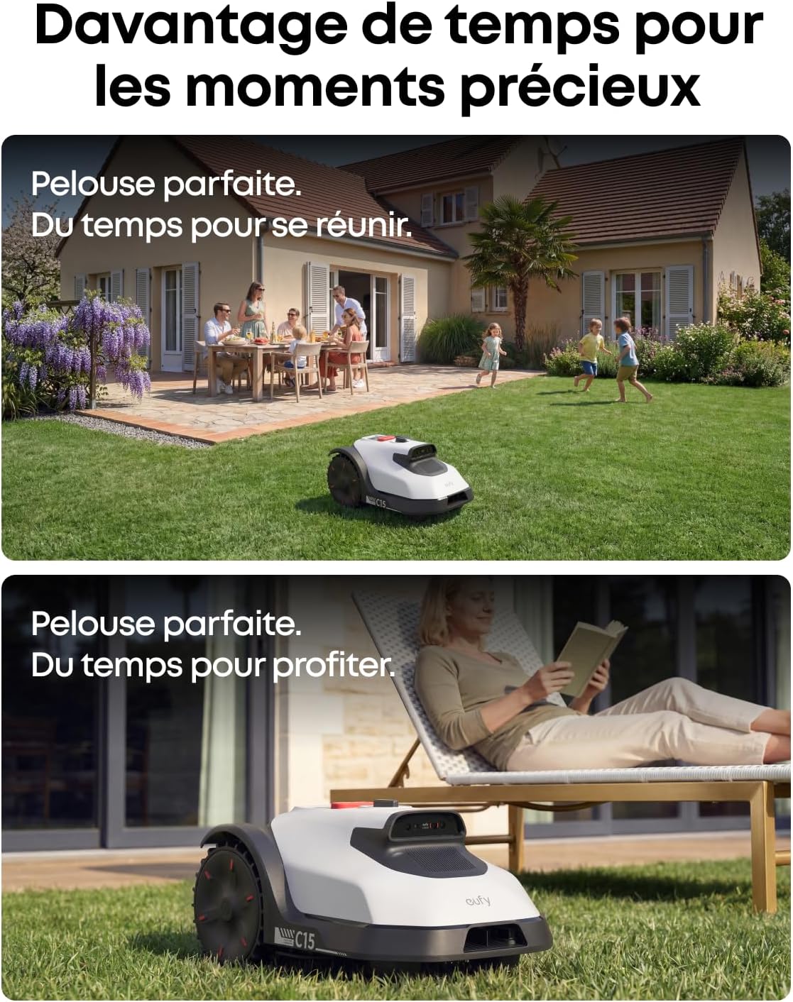 eufy - C15 Série - 500 m² - Robot tondeuse sans fil, multizone, installation rapide