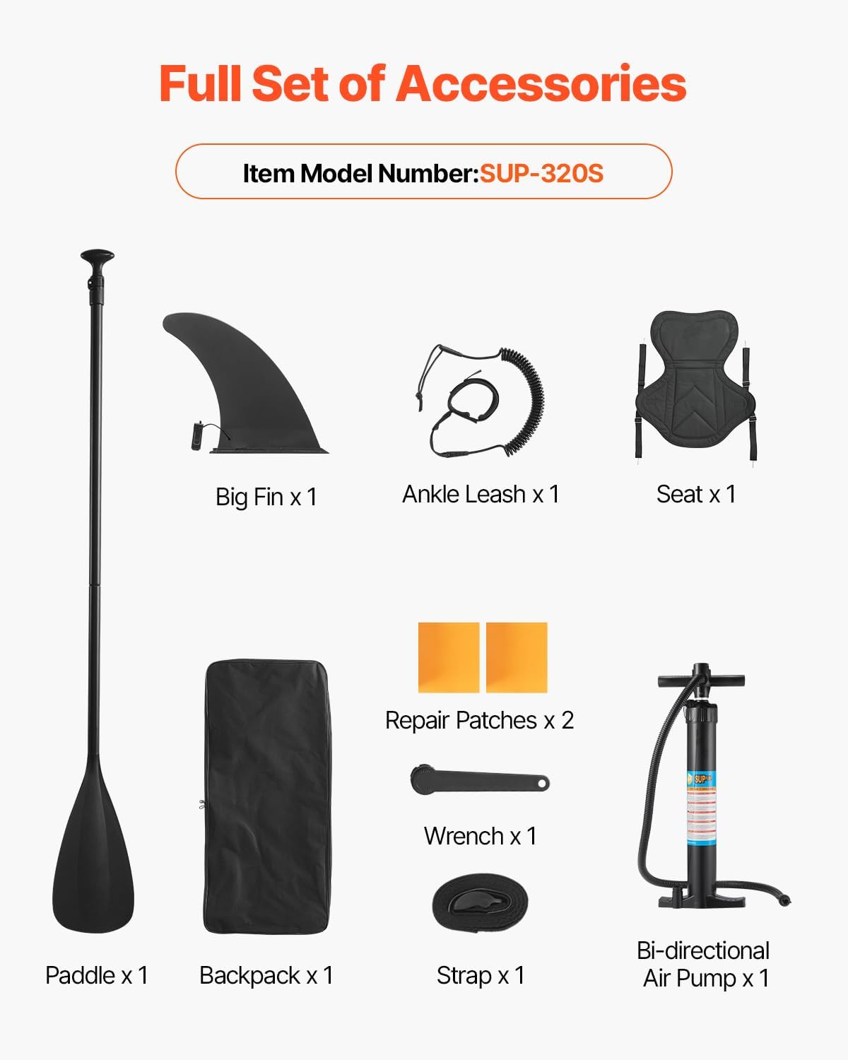 VEVOR - Paddle gonflable avec siège - 323x83,8x15,2 cm - ultra-léger, accessoires complets