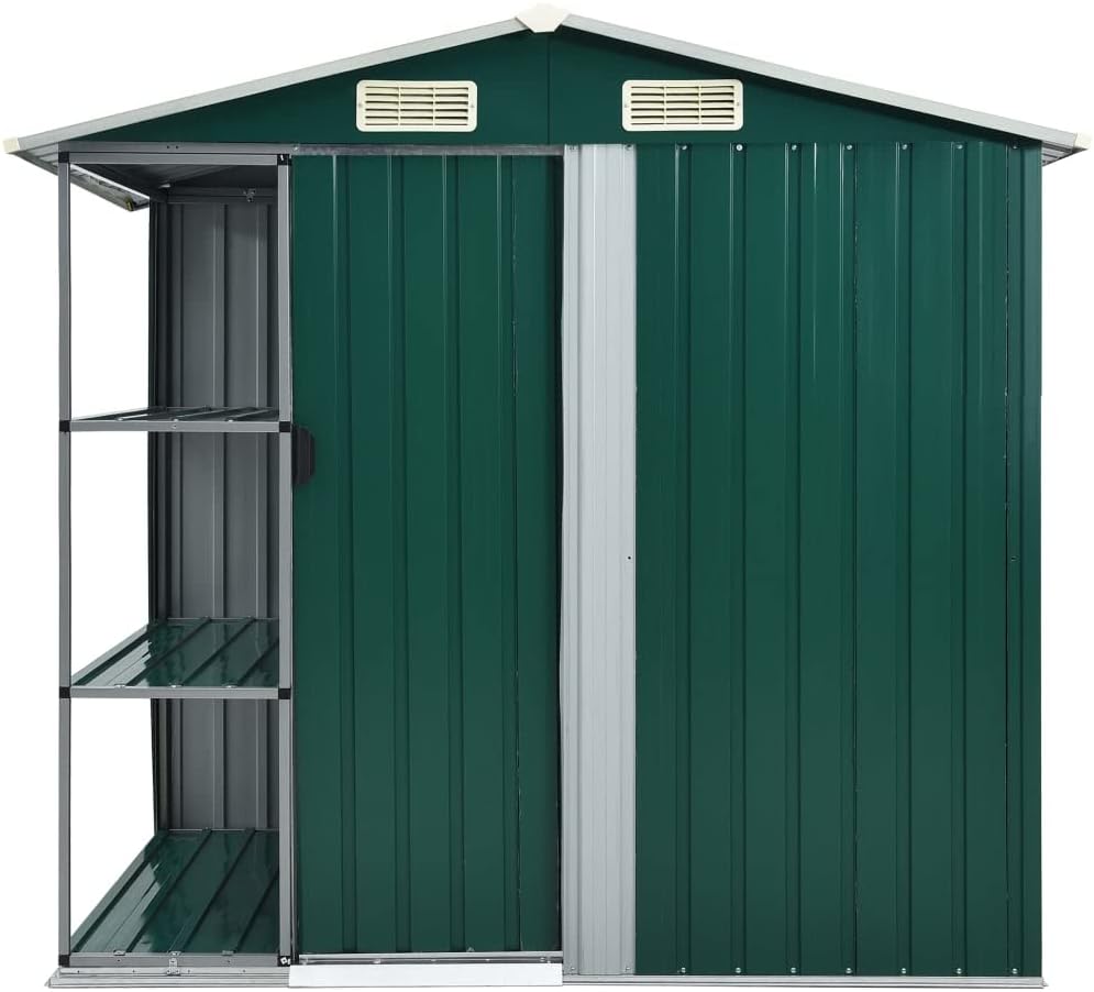 ShGaxin - abri de jardin extérieur avec étagère fer vert - 205x130x183 cm