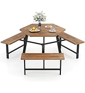 GOPLUS Salon de Jardin Exterieur 2 Personnes en Bois Acacia pour avec Pieds Réglables, Table de P...