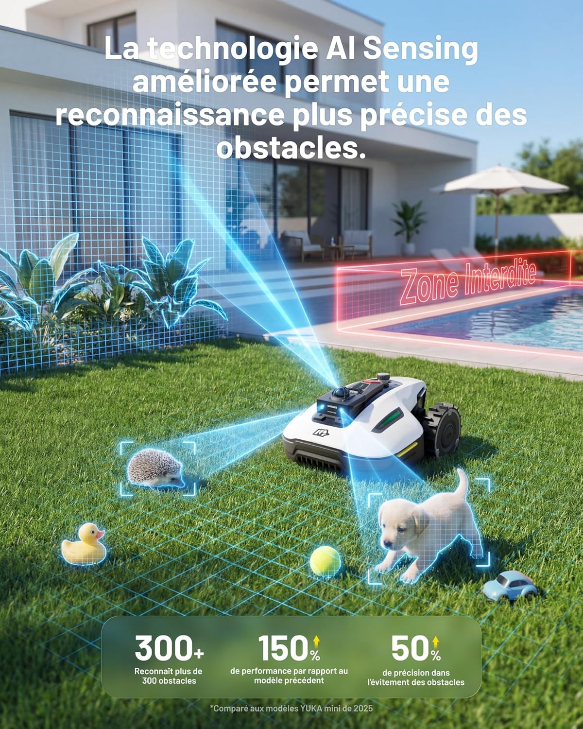 MAMMOTION - YUKA Mini 2 - 1000 m² - IA, LiDAR 360°, caméra, DropMow, pentes 45%