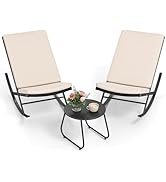 COSTWAY Ensemble Bistrot à Bascule de 3 Pièces, Salon de Jardin Chaises en Rotin PE avec Table Ba...