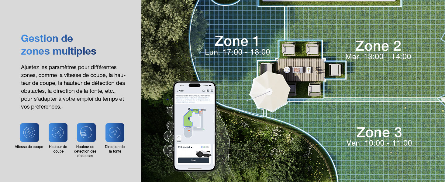 une capture d'écran d'une maison intelligente avec un écran indiquant l'emplacement de la zone 1.