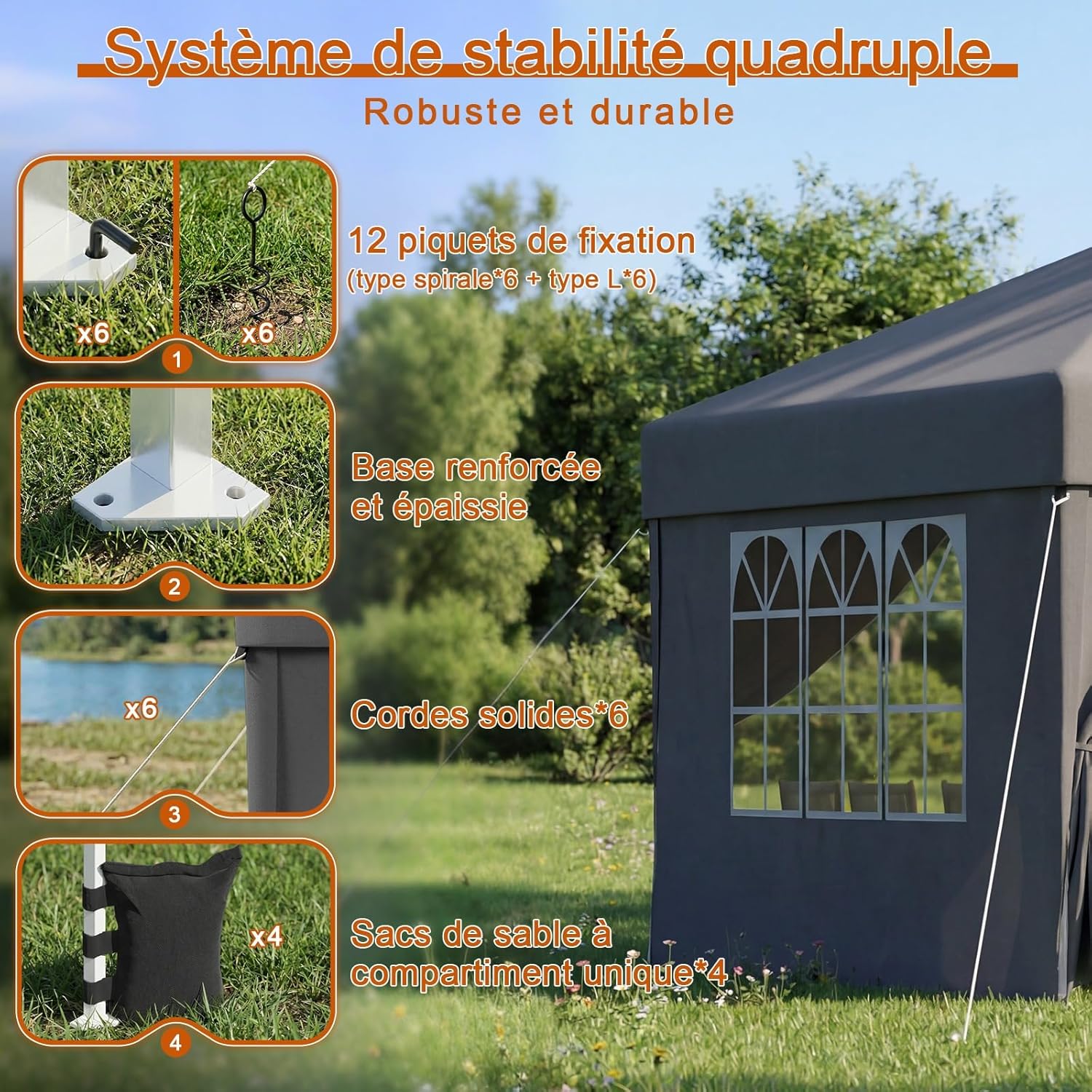 Devoko - Tonnelle pliante série Pop Up - 3x6 m - Imperméable, 6 parois, UV 50+