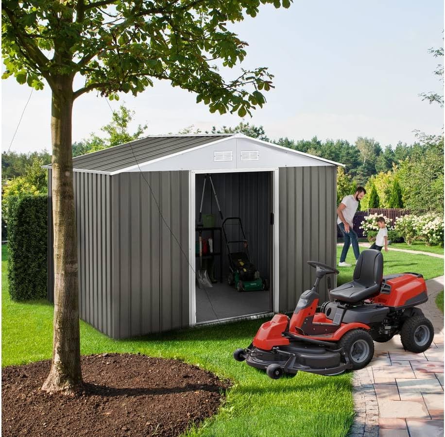 Abri de Jardin métal Dallas série, 4,07 m², couleur taupe