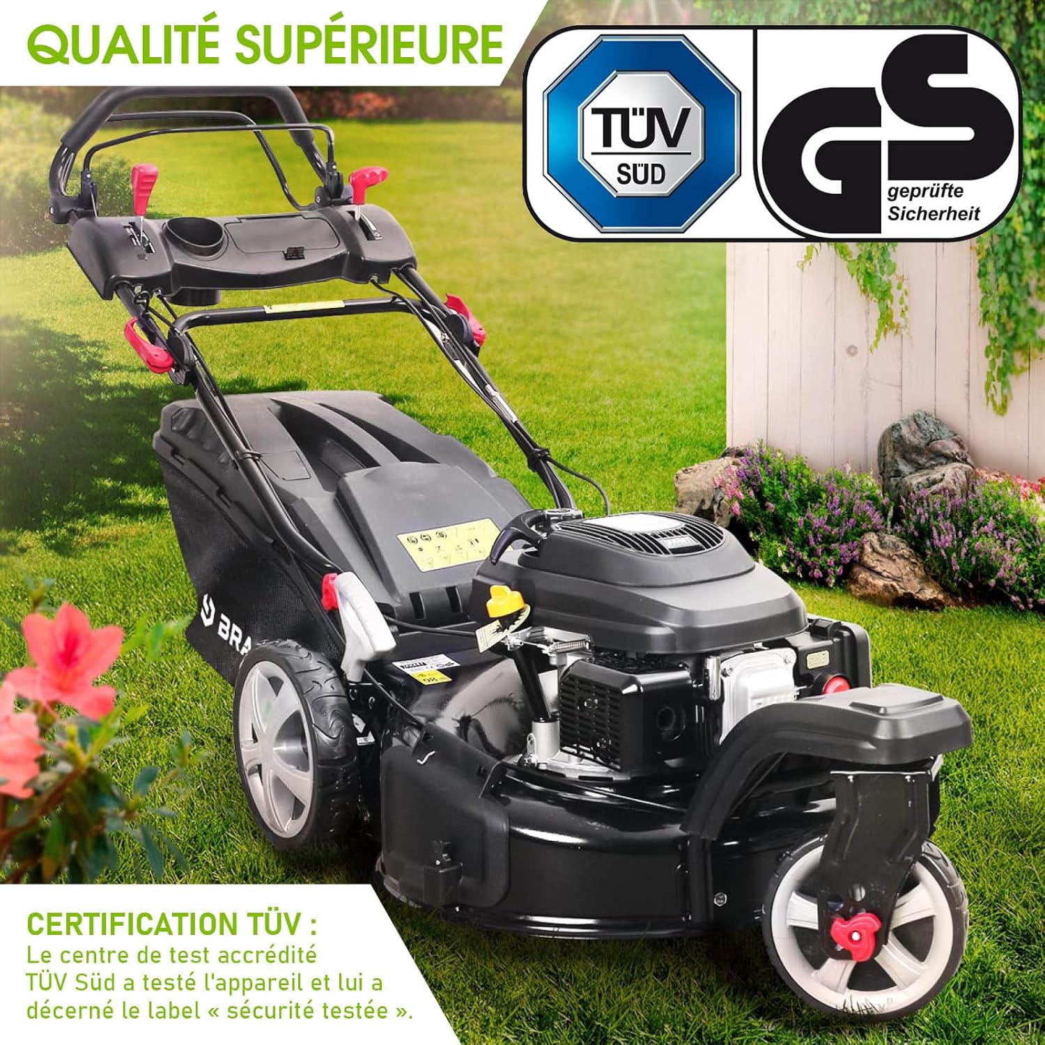 BRAST tondeuse thermique 3 roues TRIKE SPEED 224cc 53cm autotractée vitesse d'entraînement triple réglable mulching 4en1 capot en tôle en acier 60l - tondeuse tractée moteur 4 temps reglable