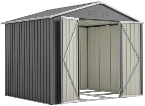 Abri de jardin en acier 229 x 180 x 191 cm, abri à outils avec porte rabattable, ventilation, résistant aux intempéries et verrouillable, anthracite, pour vélos