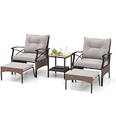 COSTWAY Ensemble de Meubles de Patio 5 Pièces, Salon de Jardin en Rotin avec 2 Chaises 2 Poufs et...