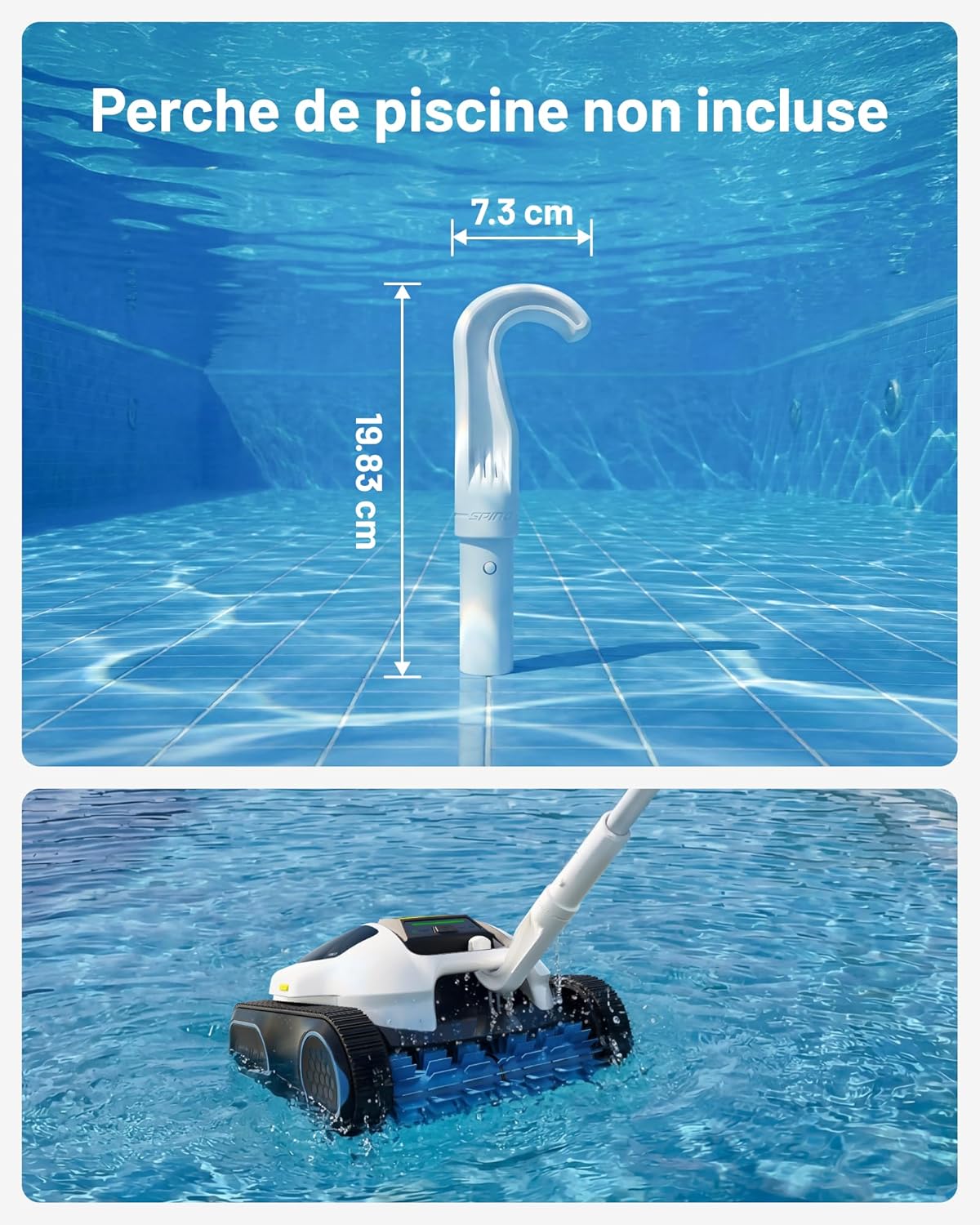 SPINO - E1 Robot piscine 150㎡, aspiration 21950 LPH, 210 min, 5 modes, E1