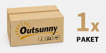 Boîte d'expédition en carton brun étiquetée « Outsunny » avec le texte « 1x PAKET » et des symboles