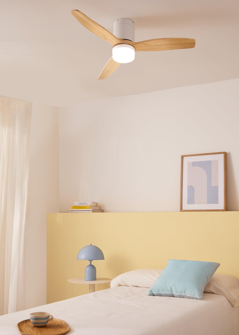 CREATE / WINDCALM S/Ventilateur de plafond ABS avec lumière blanc, pales effet bois clair, Wifi et télécommande / 40W, Silencieux, Ø112 cm, 3 températures de lumière, minuterie, fonction été-hiver