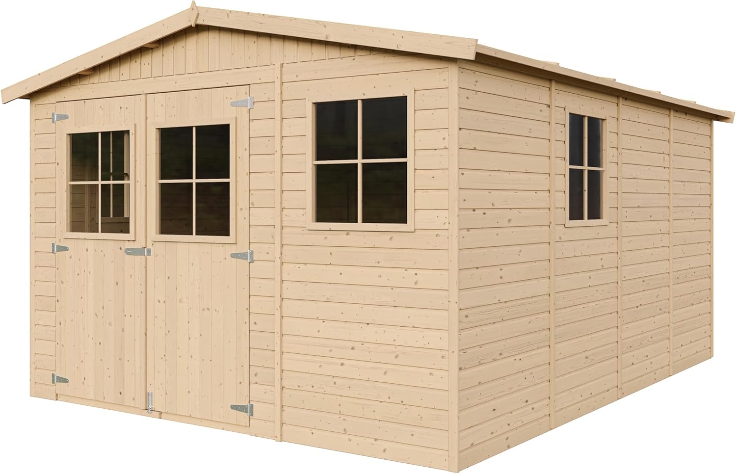 Timbela - Abri de jardin série M336 - 12m², bois naturel, fenêtres, H226x324x416cm - M336