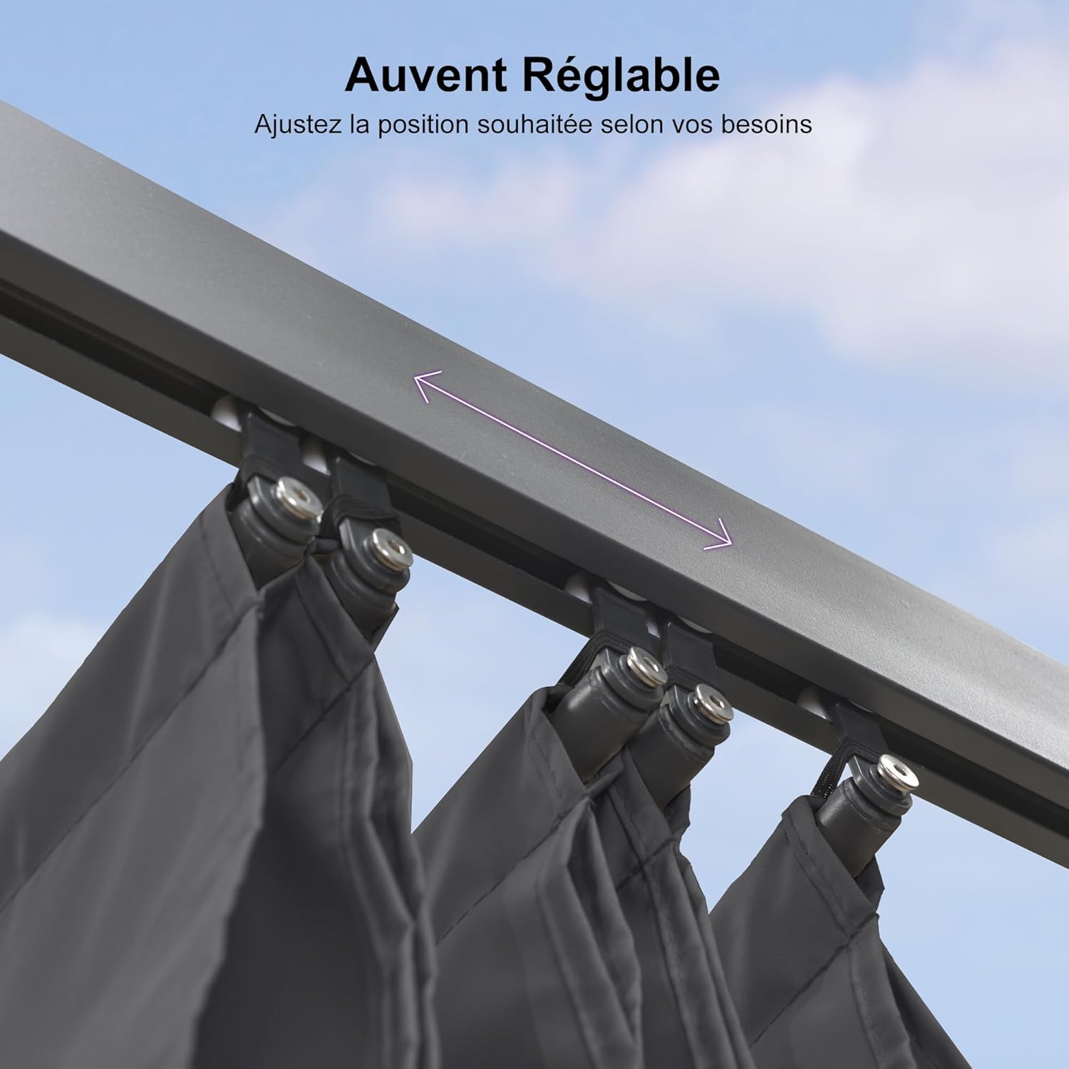 PURPLE LEAF - Pergola aluminium - 4x3,2m - LED, toit rétractable, toile teintée