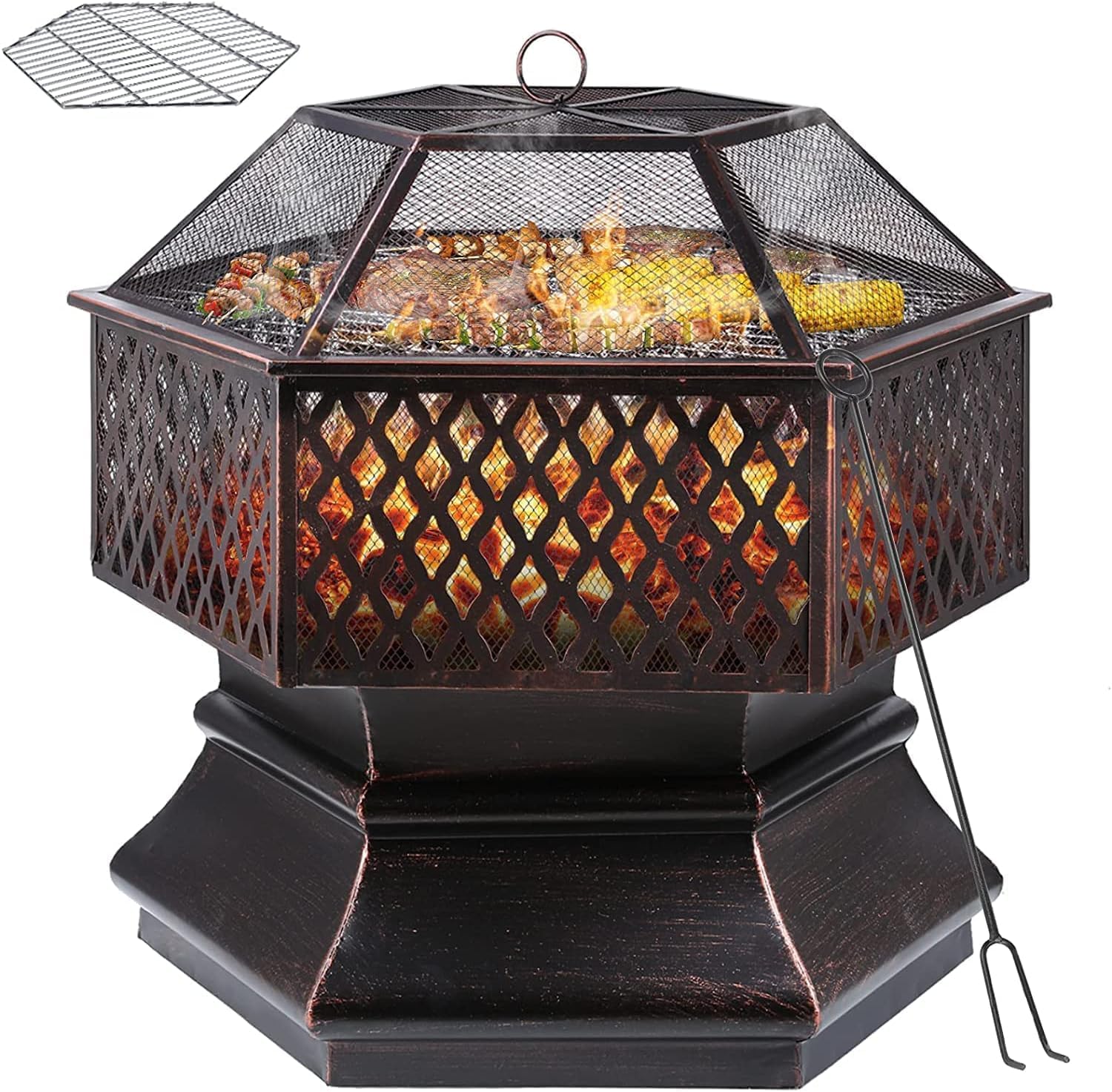 TLSUNNY - brasero avec grille - 66x66x63cm - foyer extérieur, barbecue, protection