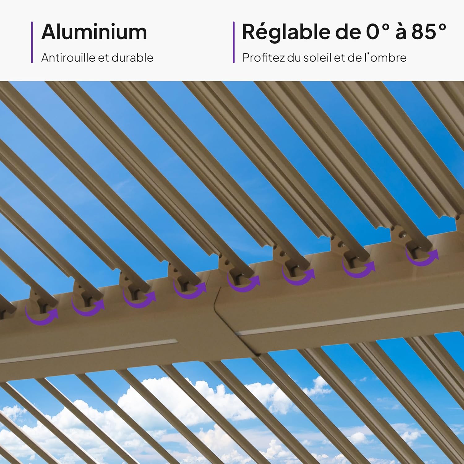 PURPLE LEAF - pergola bioclimatique LED - 3x3,65m - alu, lames orientables, étanche
