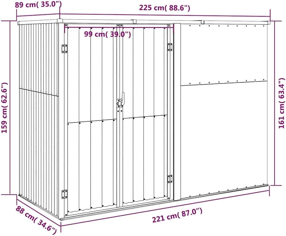 vidaXL Abri à Outils de Jardin Remise de Stockage Organisateur d'Outils Cabane de Rangement Extérieur Marron 225x89x161 cm Acier Galvanisé