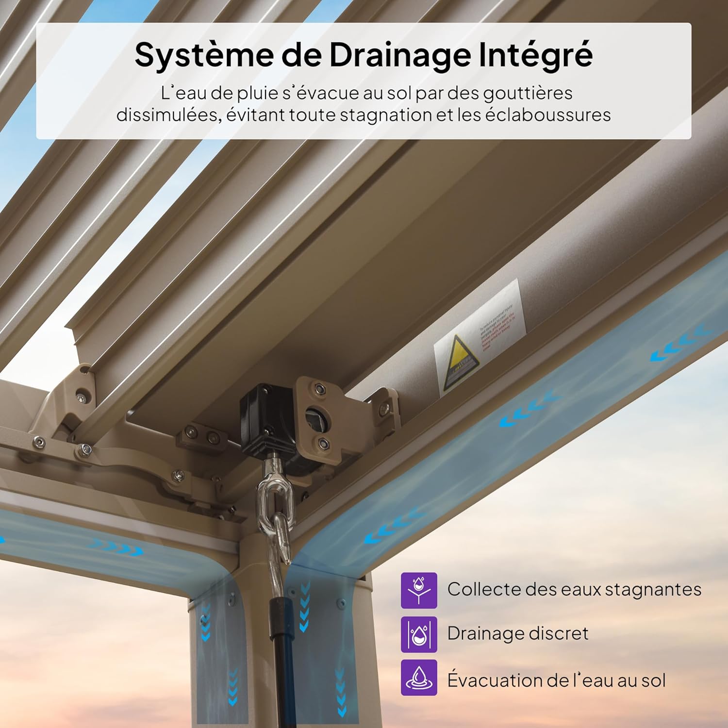 PURPLE LEAF - pergola bioclimatique LED - 3x3,65m - alu, lames orientables, étanche