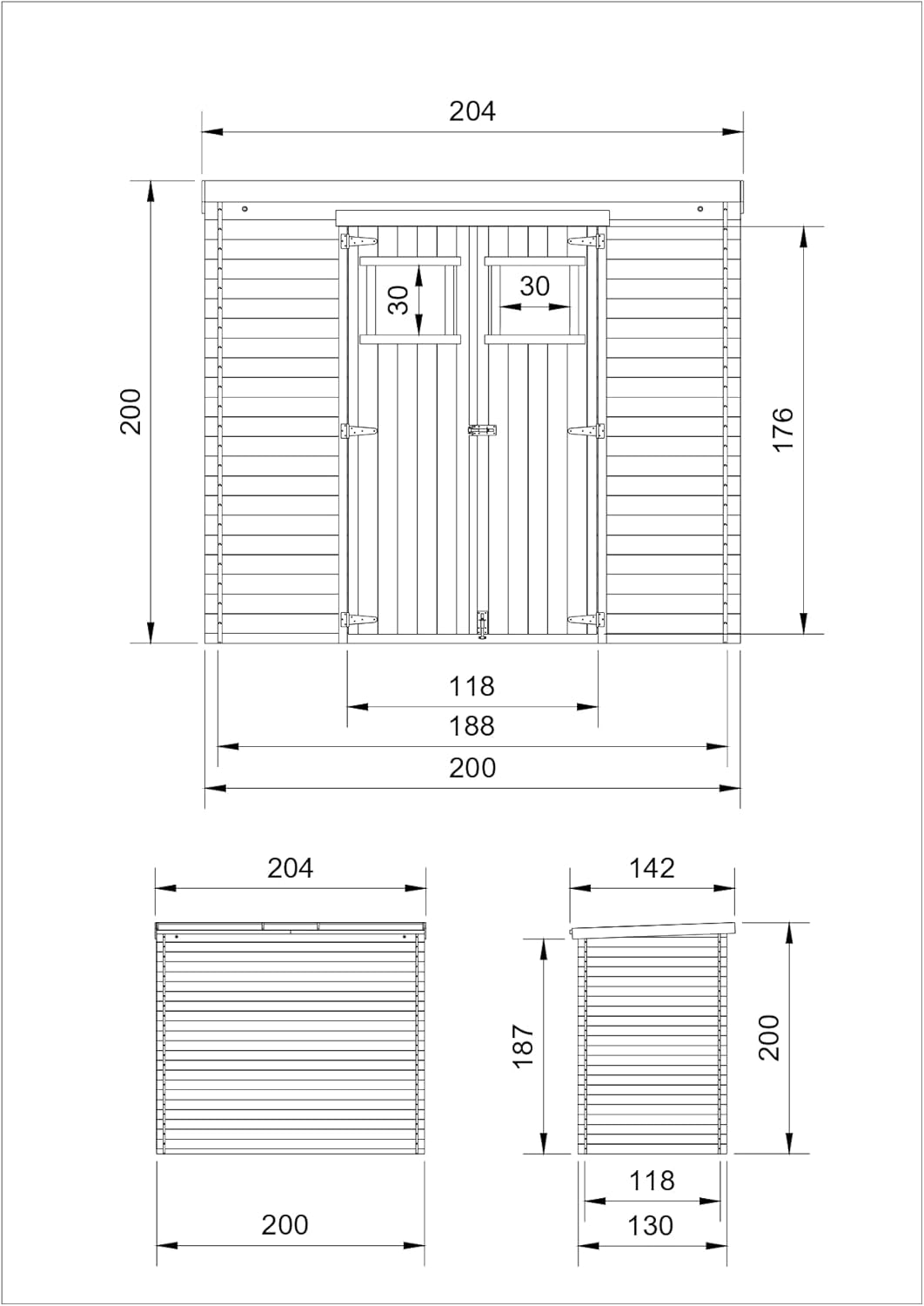 Abri de Jardin en Bois avec Sol TRAITÉ TIMBELA M311+M311G - Stockage extérieur l204xL142xH200cm//2.22m2- Petit abri à Outils, Local à vélos - Toit imperméable, fenêtres