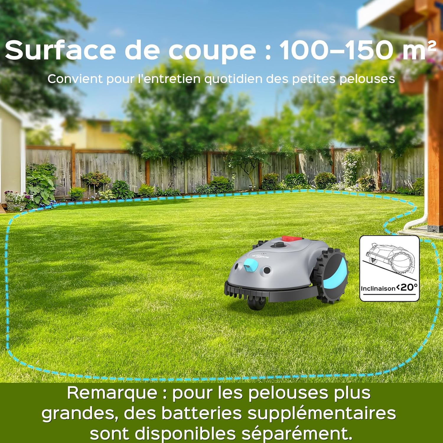 YARDCARE - Tondeuse robot Vision, sans fil, batterie 4 Ah, lame, obstacle, V100
