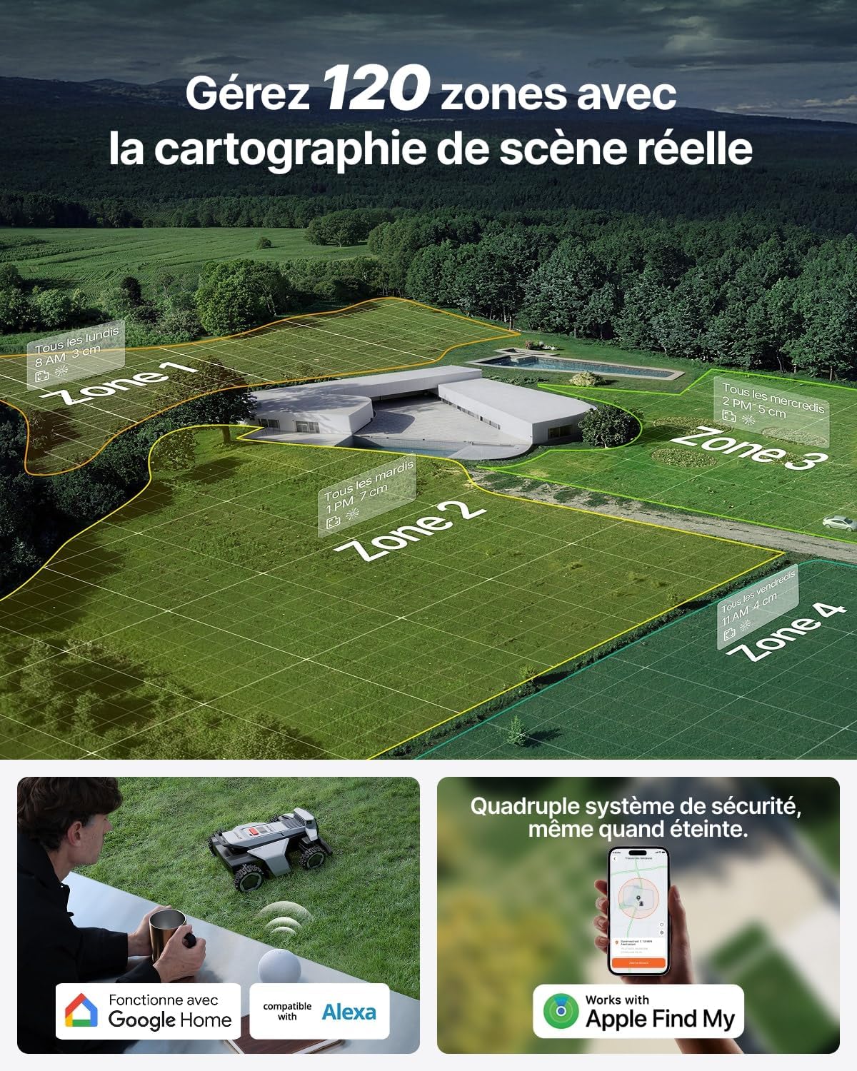 Segway - Navimow X420 - tondeuse robot, 4 roues, pente 84%, coupe 25–95 mm, 2000 m² - X420