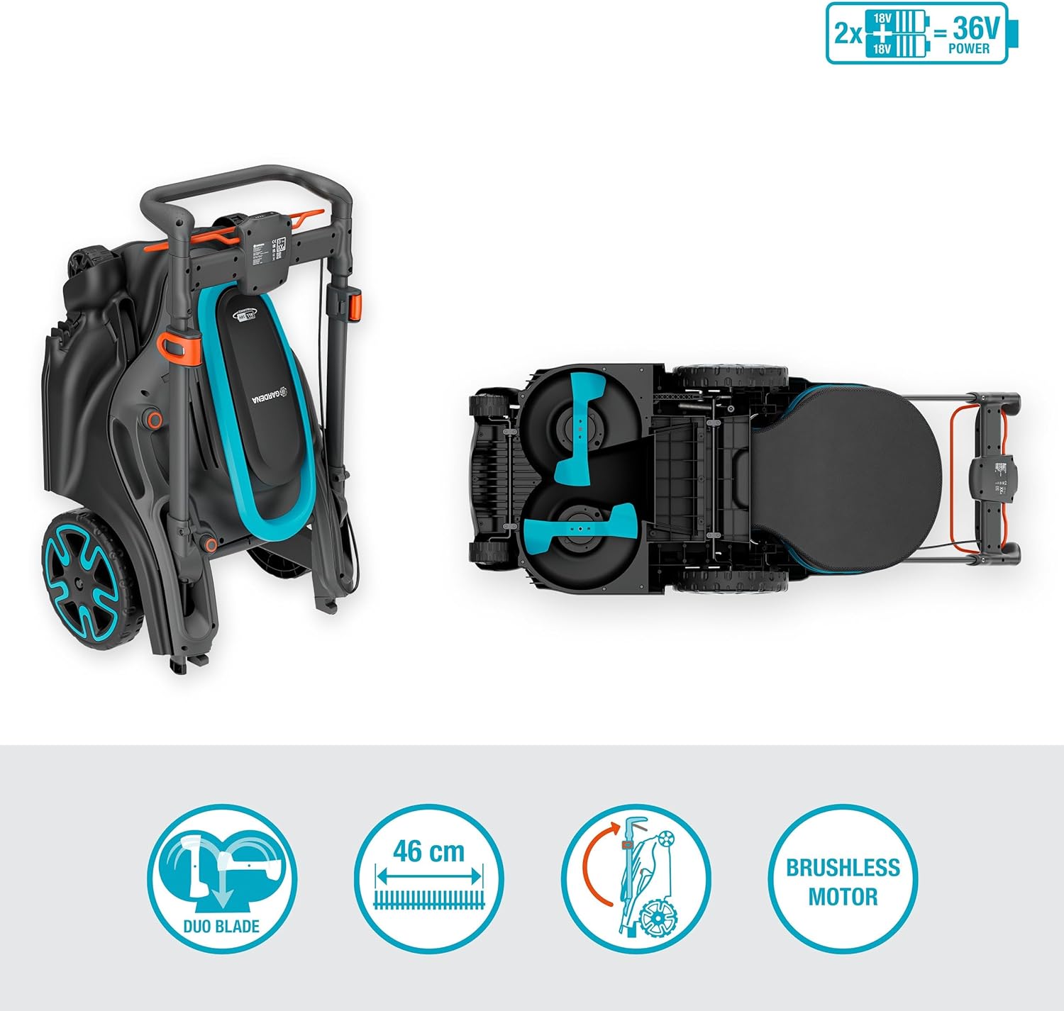 Gardena - PowerMax Duo - 46 cm - tondeuse haute performance à double lame, batterie P4A, 4636V