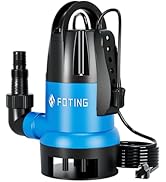 FOTING Pompe submersible pour eaux usées Interrupteur à flotteur réglable 750 W, 19500 l/h, Clean/...