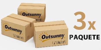 Trois boîtes en carton marron étiquetées « Outsunny » avec le texte « 3x PAQUET », suggérant un ensemble de