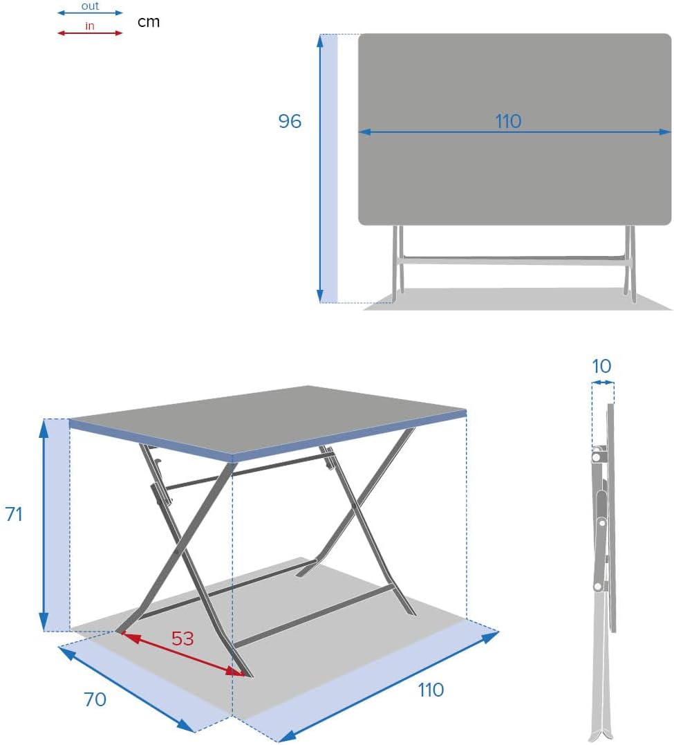 Hespéride - Greensboro pliante rectangle 4 places - acier renforcé - 110x70 cm