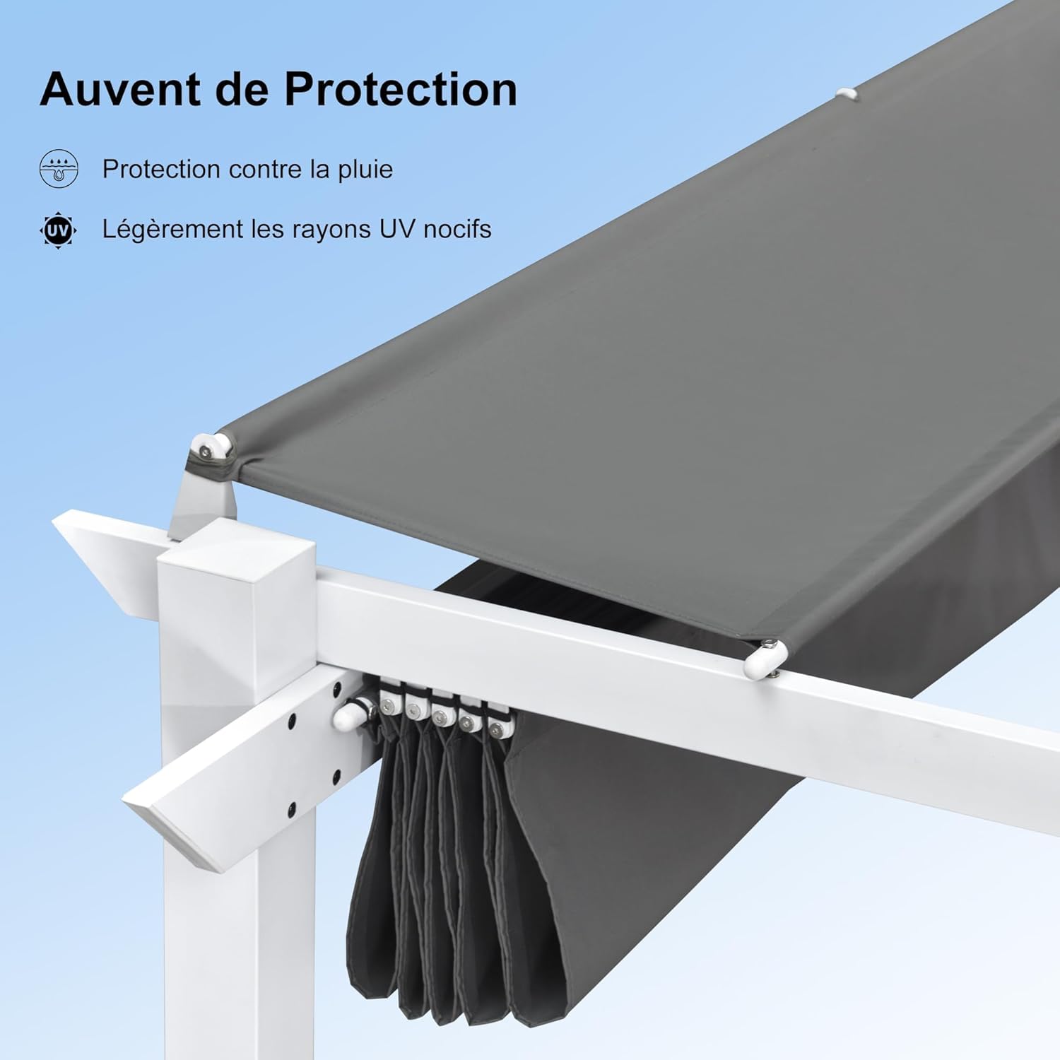 PURPLE LEAF - pergola aluminium - 4x3m - éclairage intégré, toit protégé, blanc/gris