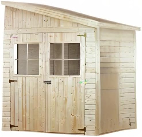 TIMBELA M341 Abri de Jardin en Bois Naturel (sans paroi latérale)- Stockage extérieur avec fenêtres- H244x216x513 cm/10 m2, Hangar en Bois Naturel - Atelier Rangement Outils et vélos The Forest Stewardship Council