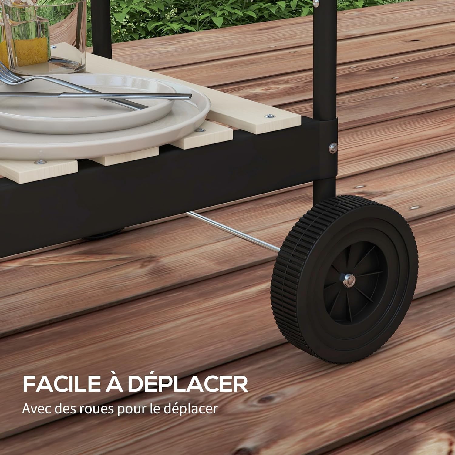 Outsunny - barbecue à charbon sur pied - 103x47x95cm - gril réglable, 2 roues, 3 étagères, bac à cendres