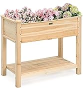 Giantex Jardinière surélevée en bois, pour herbes aromatiques, balcon avec étagère de rangement, plante...