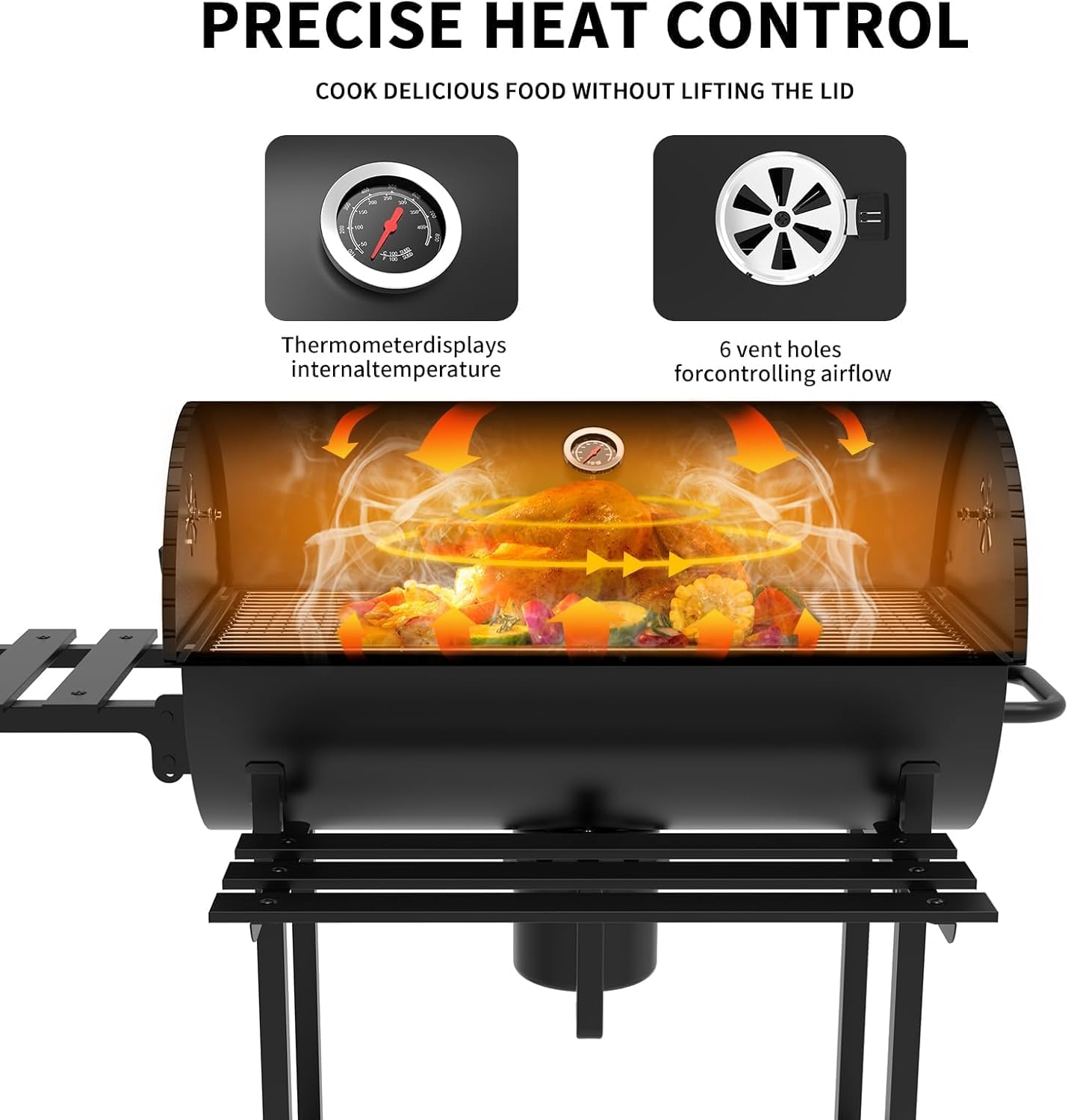 TEENO - Barbecue XXL à charbon, bois, couvercle, thermomètre - housse imperméable - GRILLXXL