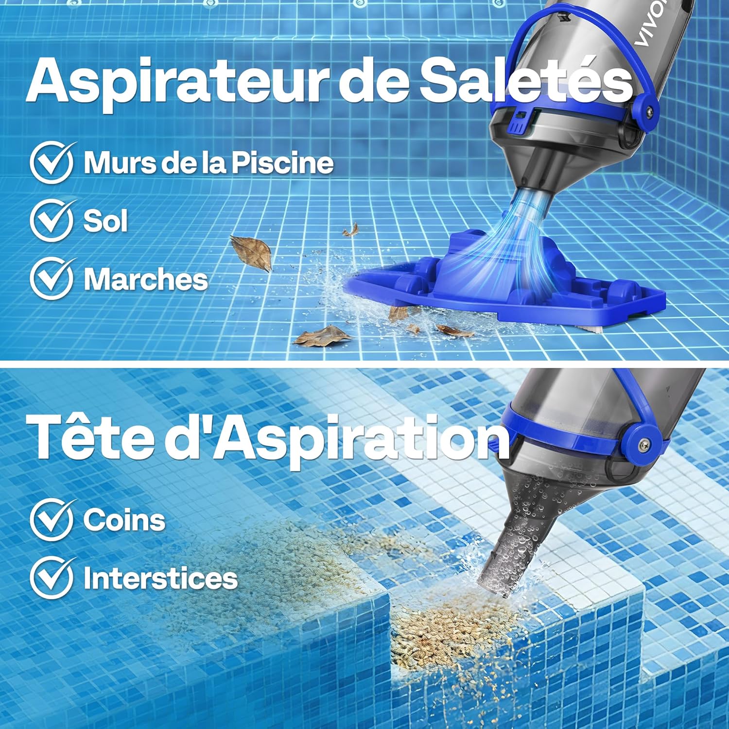 VIVOHOME - Aspirateur piscine série sans fil - 213cm - 4200LPH, 4 sacs filtrants, autonomie 60 min