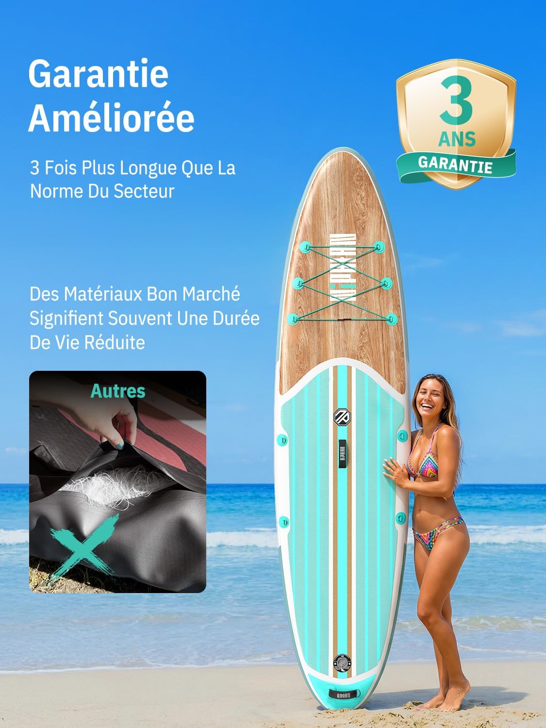Niphean Paddle Gonflable Adulte avec Tous Les Accessoires, 320cm Planches de Stand Up Paddle Gonflables pour Tous Les Niveaux, Sup avec Capacité 200 kg pour 2 Personnes, Paddle Gonflable avec Siège