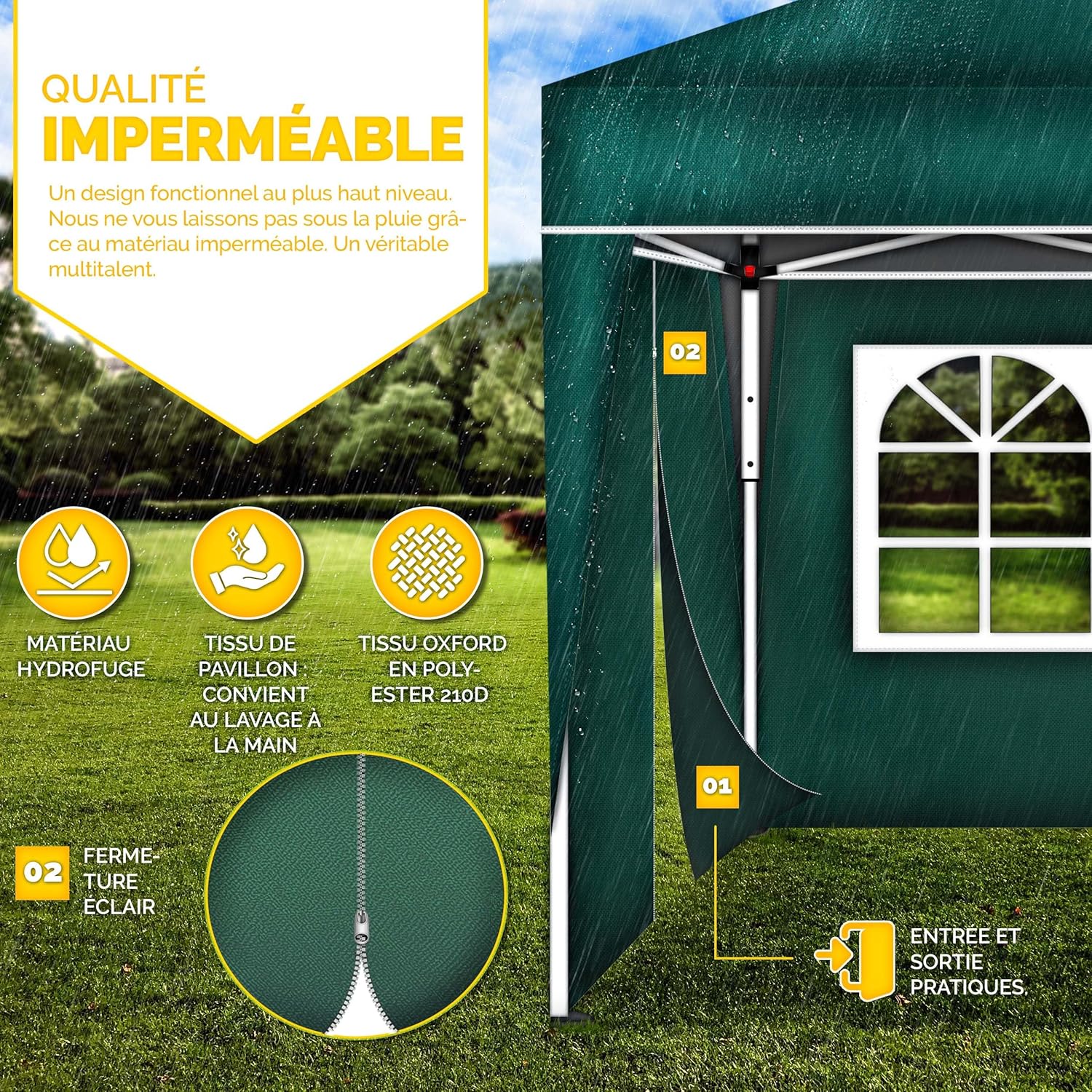 tillvex - tonnelle pliante 3x3m - hauteur réglable, 4 côtés, UV50+