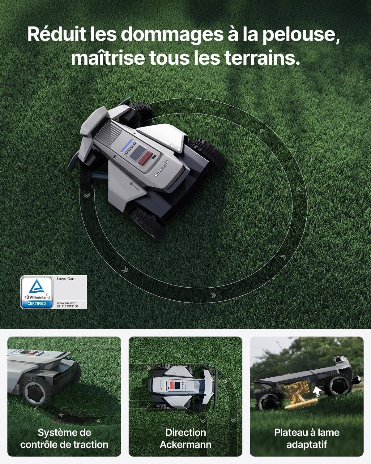 Segway - Navimow X420 - tondeuse robot, 4 roues, pente 84%, coupe 25–95 mm, 2000 m² - X420