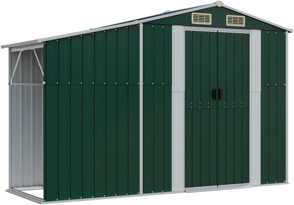 Abri de jardin acier galvanisé, toit incliné, 277x192,5x179 cm, vert