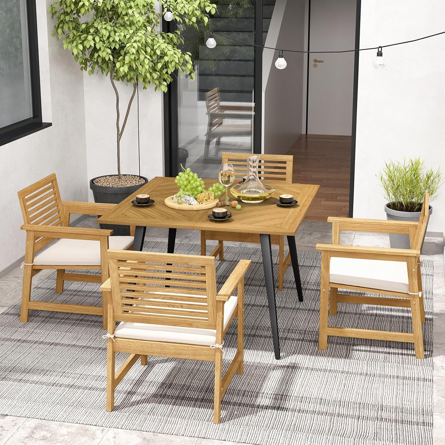 COSTWAY - Table jardin carrée - 107x107 cm - bois acacia, trou parasol