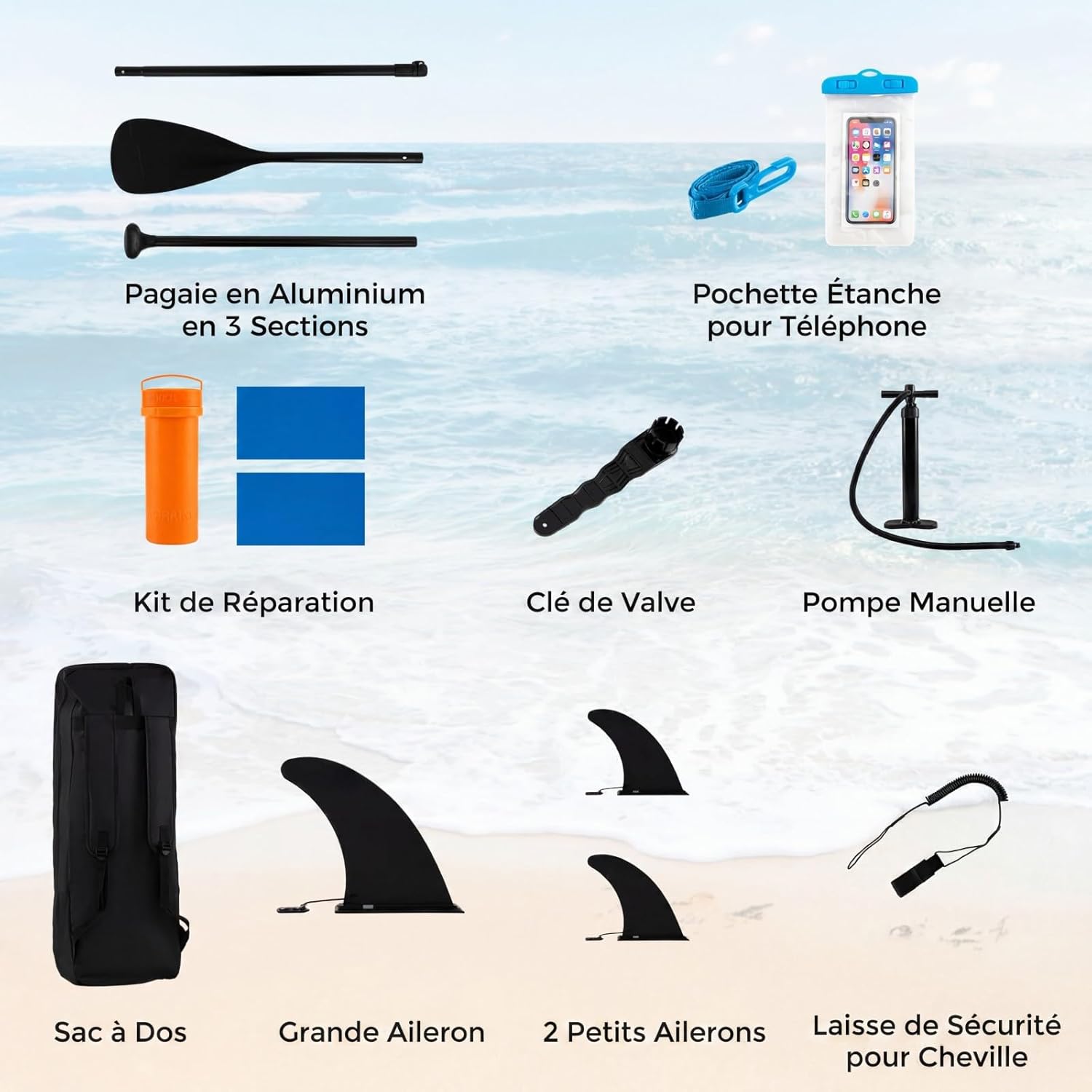 COSTWAY - Paddle gonflable série aluminium - 320x76x15cm, sac et pompe