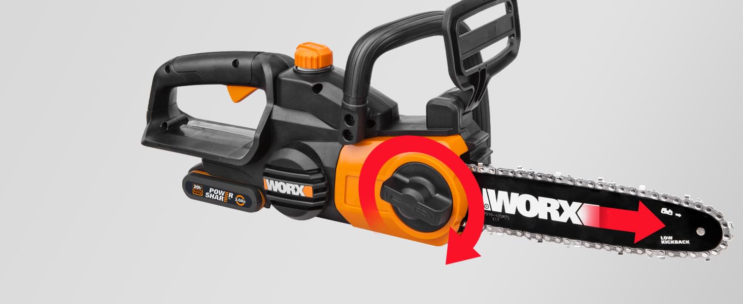 Tronçonneuse 20V Worx : Tension automatique de la chaîne