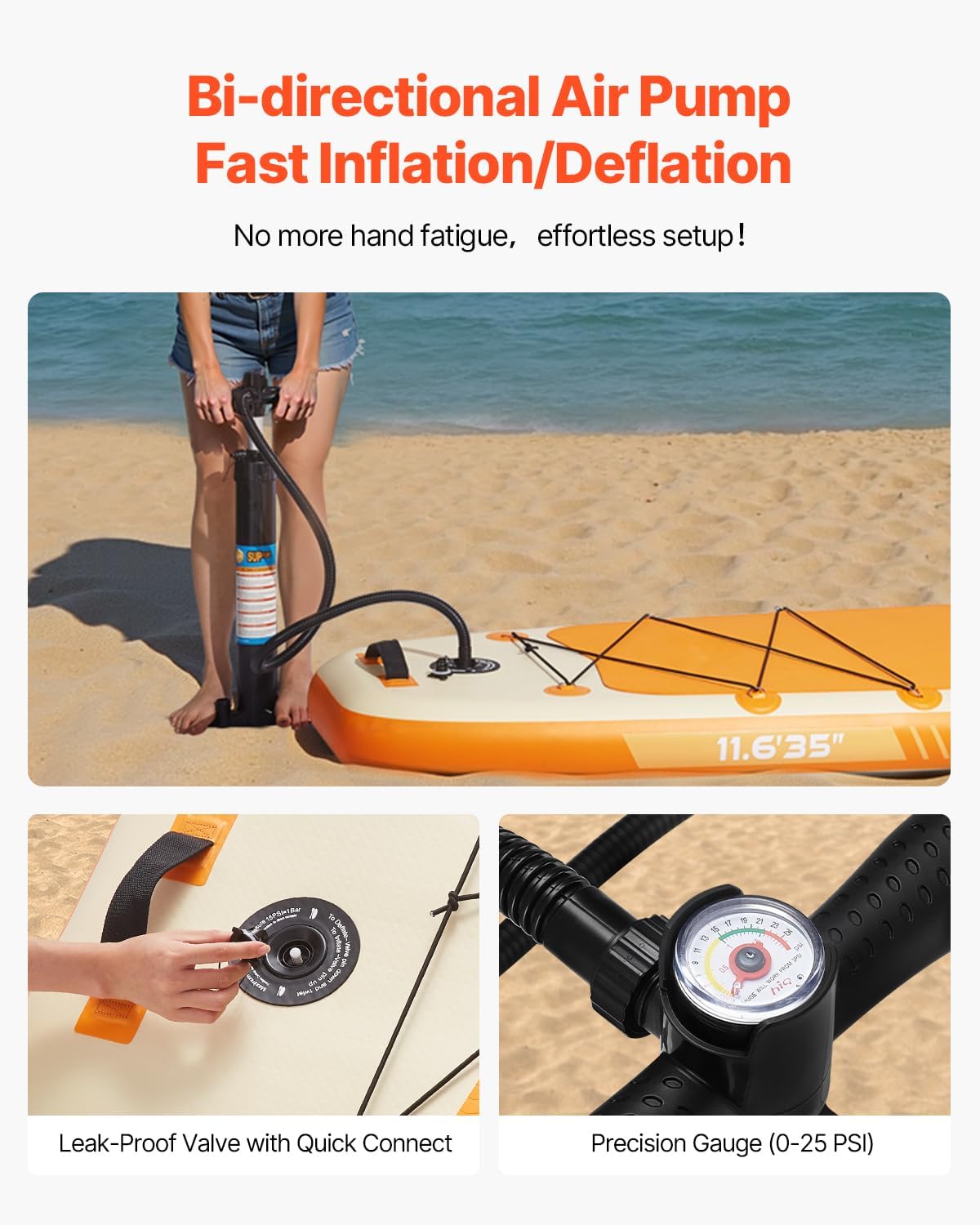VEVOR Paddle Gonflable, Planche à pagaie Debout Sup, Ultra-légère, avec Accessoires de Pompe, pagaie, aileron, Sac à Dos, Laisse de Cheville, Sangle