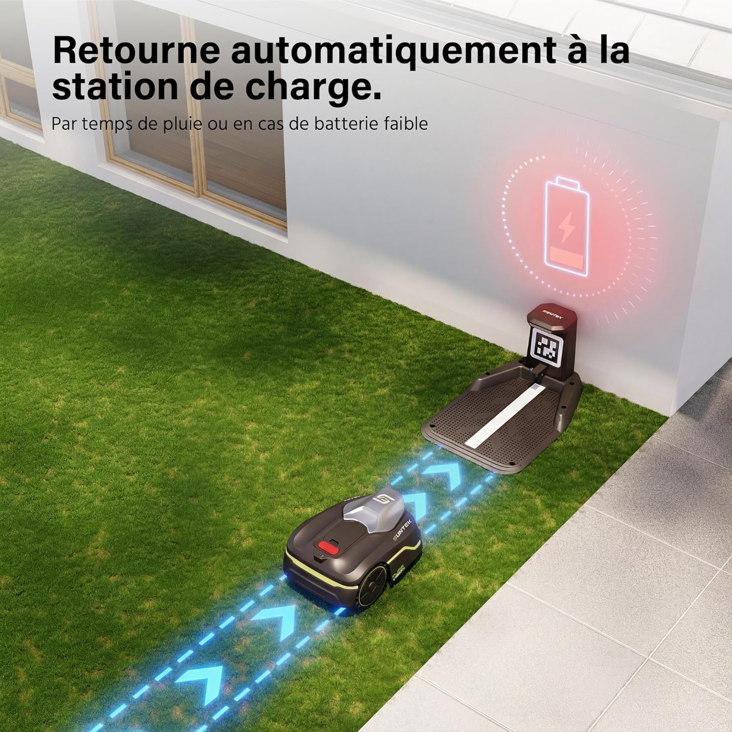 Suntek - robot tondeuse IA Vision - 500m² - pente 35°, IPX5, app, garage