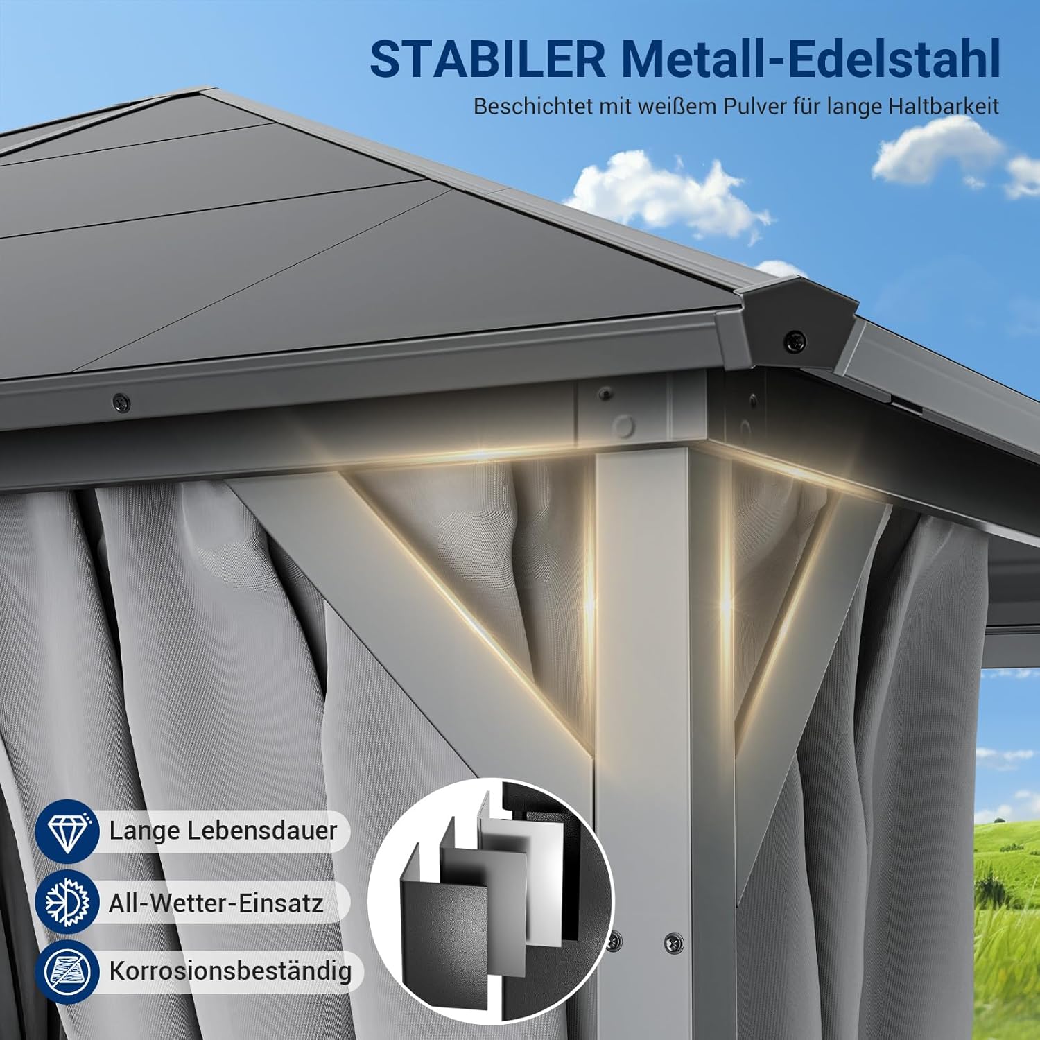 UDPATIO - tonnelle jardin série imperméable 3x3m rideaux UV, Gris