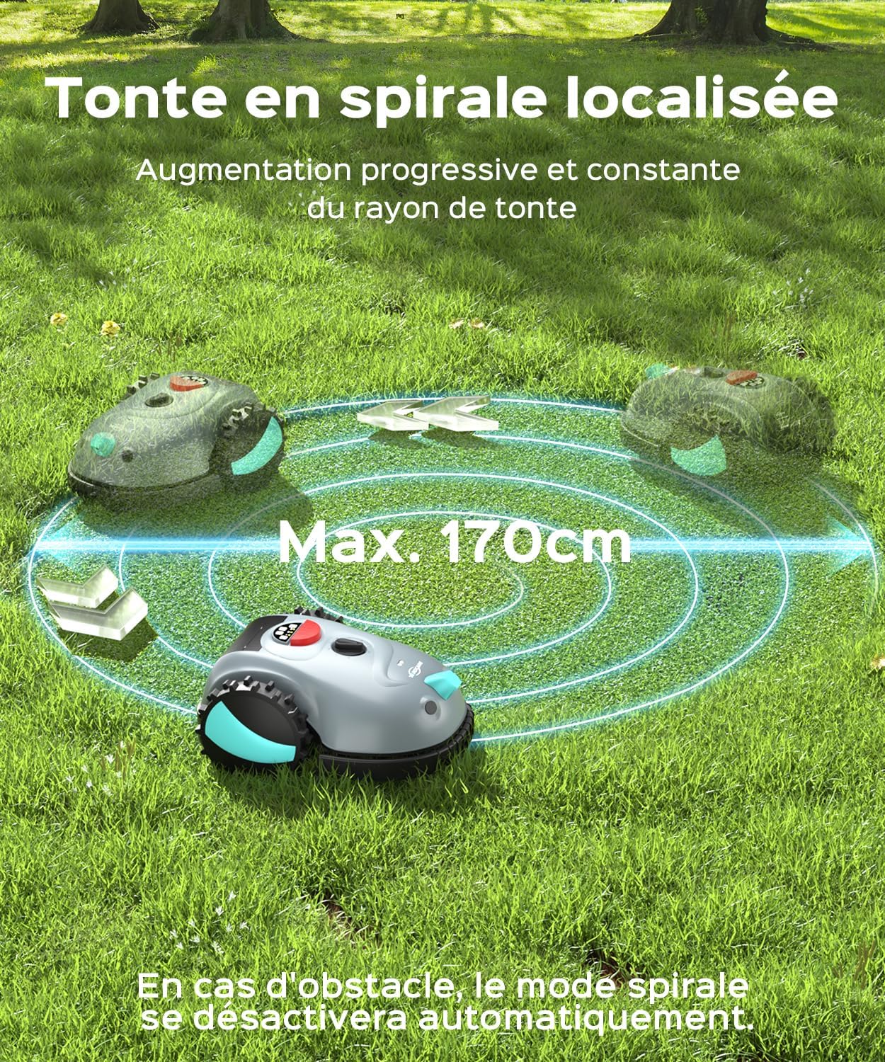 YARDCARE - robot tondeuse série V100 - coupe spirale, navigation visuelle, batterie 4Ah, détection obstacles - V100