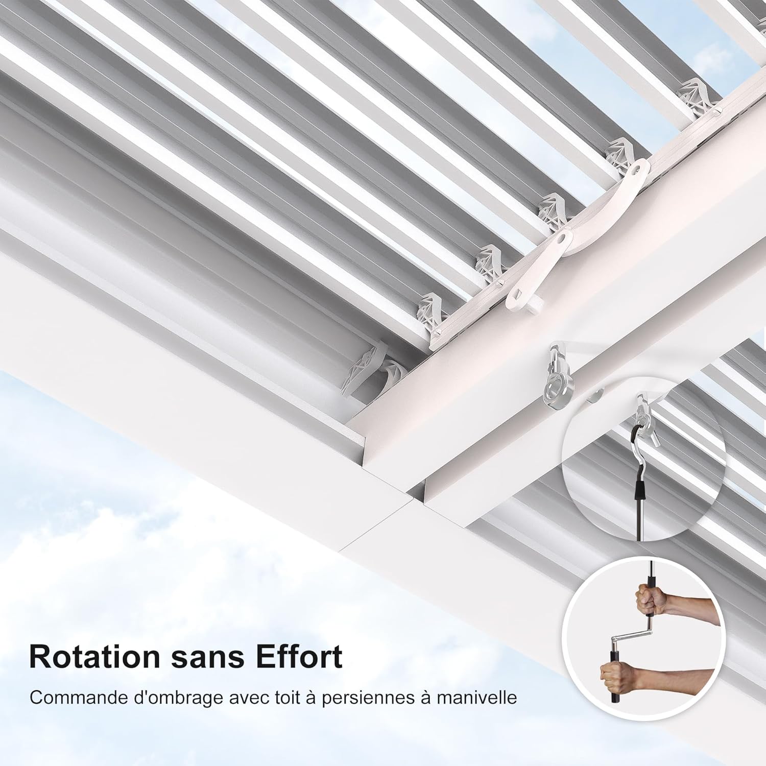 PURPLE LEAF - Pergola bioclimatique 4,84x3,68m alu, LED, gouttières