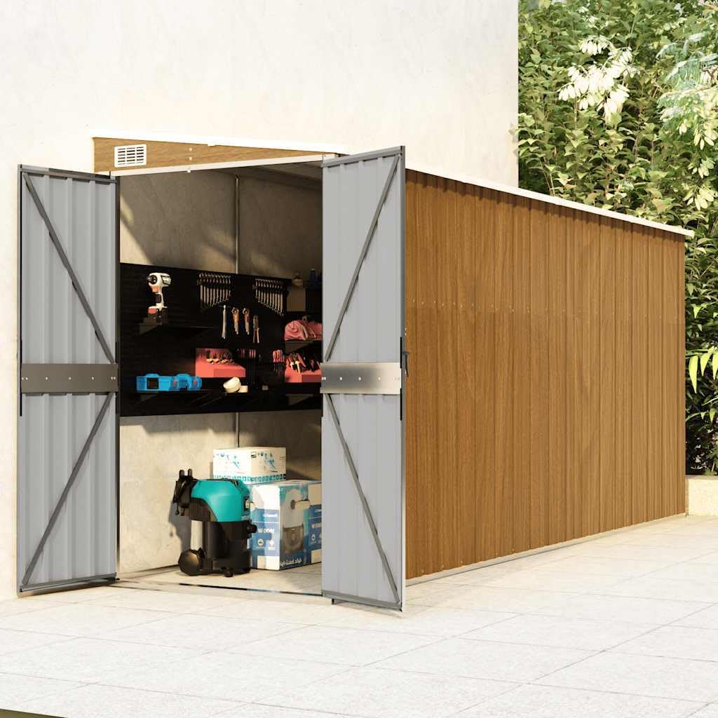 Générique Abri de Jardin Mural Marron 118 x 382 x 178 cm Acier galvanisé,Structures extérieures, Cabanes & abris de Jardin,316232