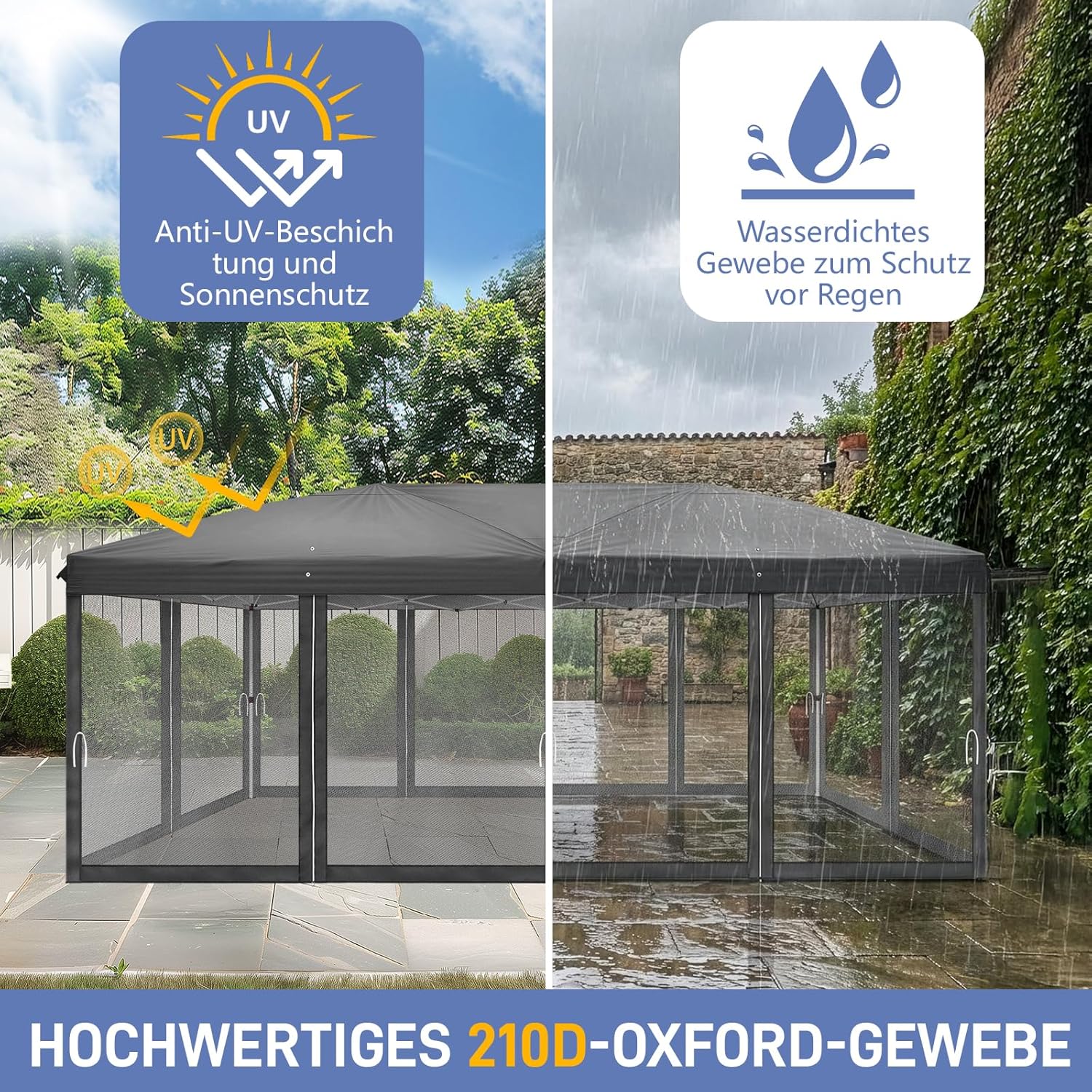 LEADZM - tonnelle pliante - 3x6m - étanche, UV 50+, 6 moustiquaires, hauteur réglable