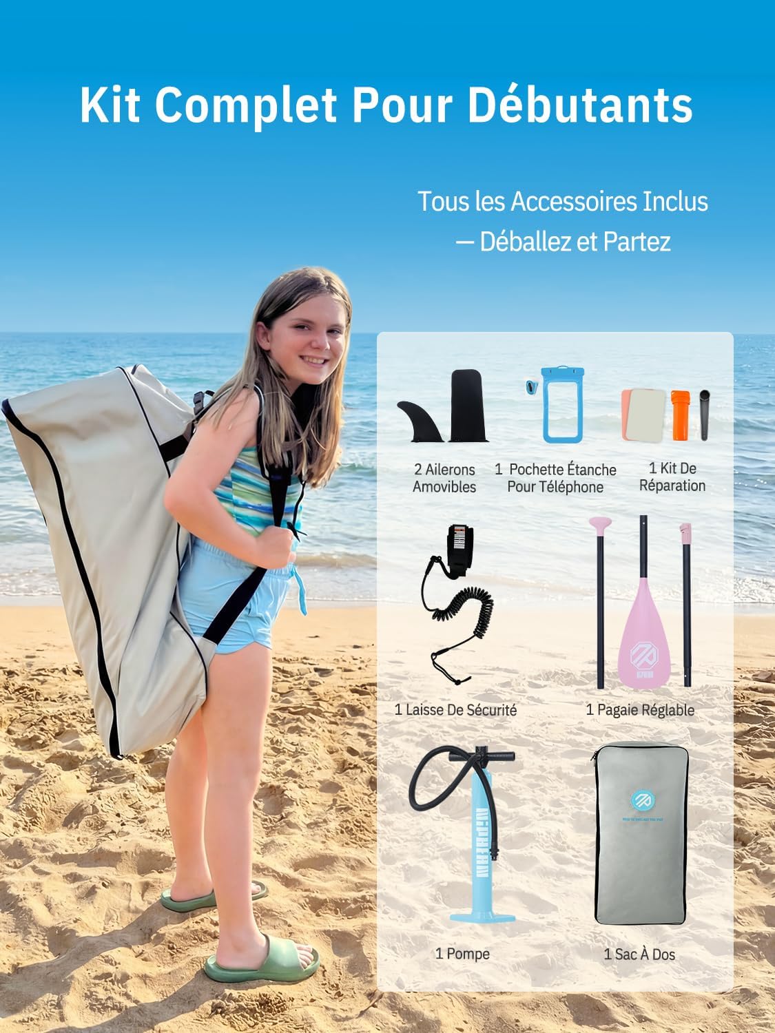 Niphean - Paddle Gonflable Adulte Ultraléger 320x84cm, siège inclus, +30% stabilité, surface antidérapante
